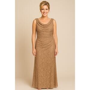 NW Taupe Nightway Lace Gown - Size 10
